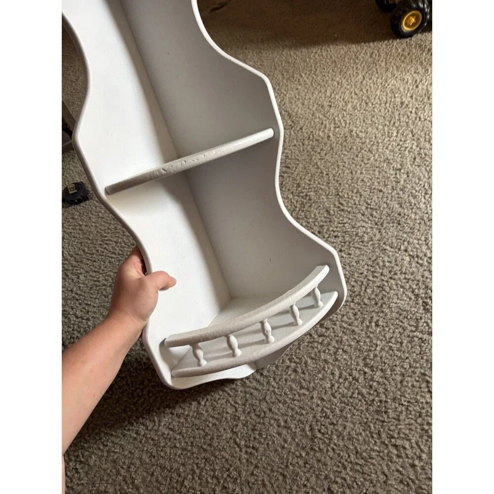 White Painted Wooden 3 Tier Corner Shelf W Rail Cottage Core